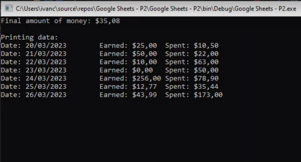 Google Sheets API in C# - Read Data from Spreadsheets: Program execution