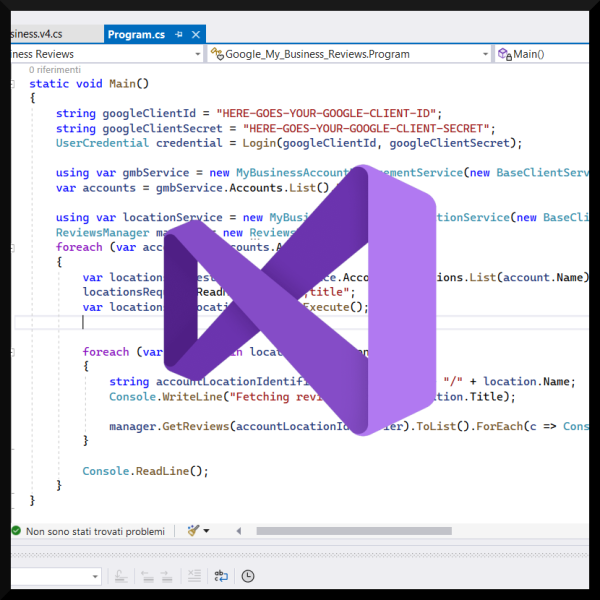 Google My Business API - Reviews Manager C#: Source code preview