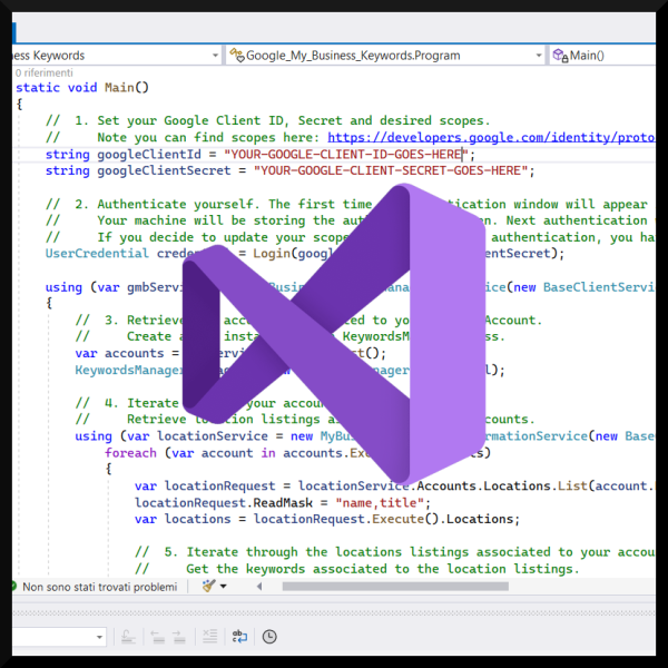 Google My Business API - Reporting Keywords Insights C#: Source code preview
