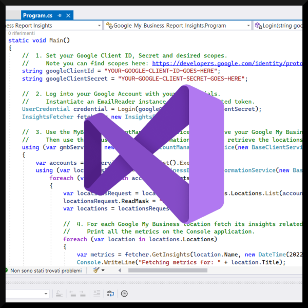 Google My Business API - Locations Insights Fetcher C#: Source code preview
