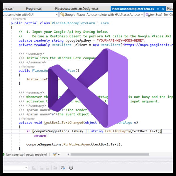 Google Places Autocomplete API in C# Example: Source code preview