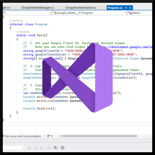 Google Sheets API in C# - OAuth2 Authentication: Source code preview
