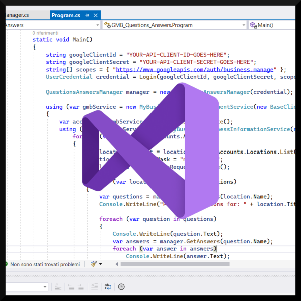Google My Business API - Questions and Answers Manager in C#: Source code preview